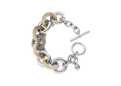 Two Tone Plated Hollow Round Mens Toggle Bracelet